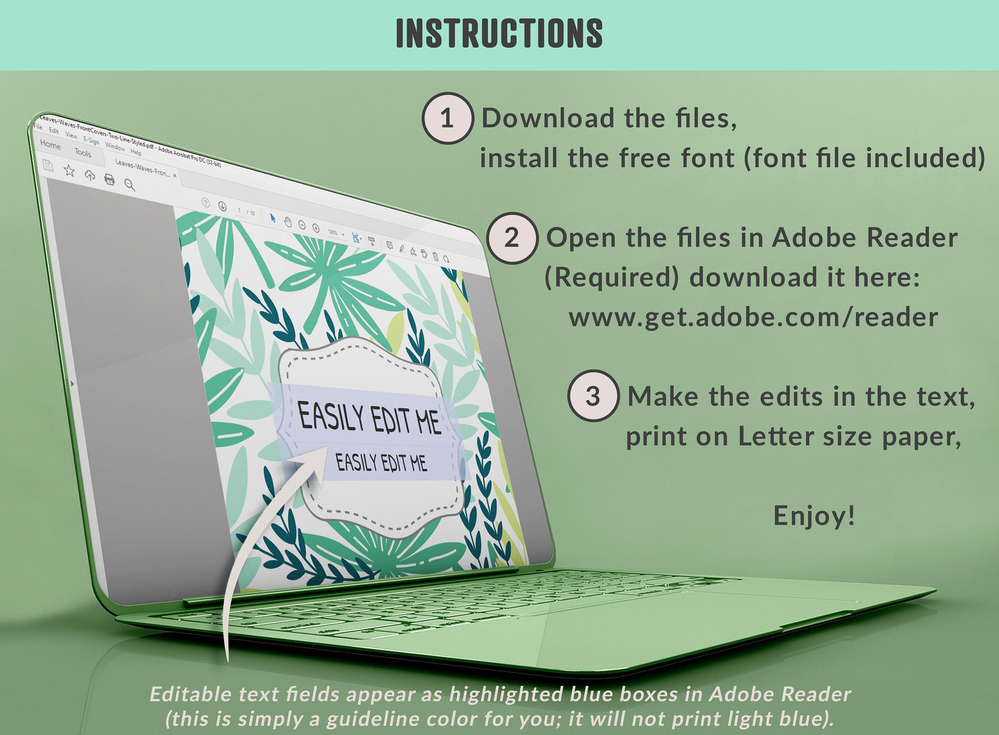 Leaves Binder Cover, 10 Printable & Editable Binder Covers + Spines, Amazing Leaf Binder Inserts, Teacher/School Planner Cover Template