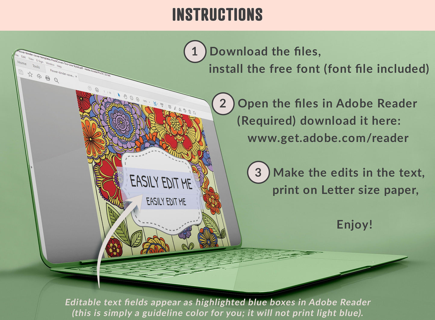 Flower Binder Cover Templates, 10 Printable & Editable Binder Covers + Spines, Amazing Floral Binder Inserts, Teacher/School Planner Cover
