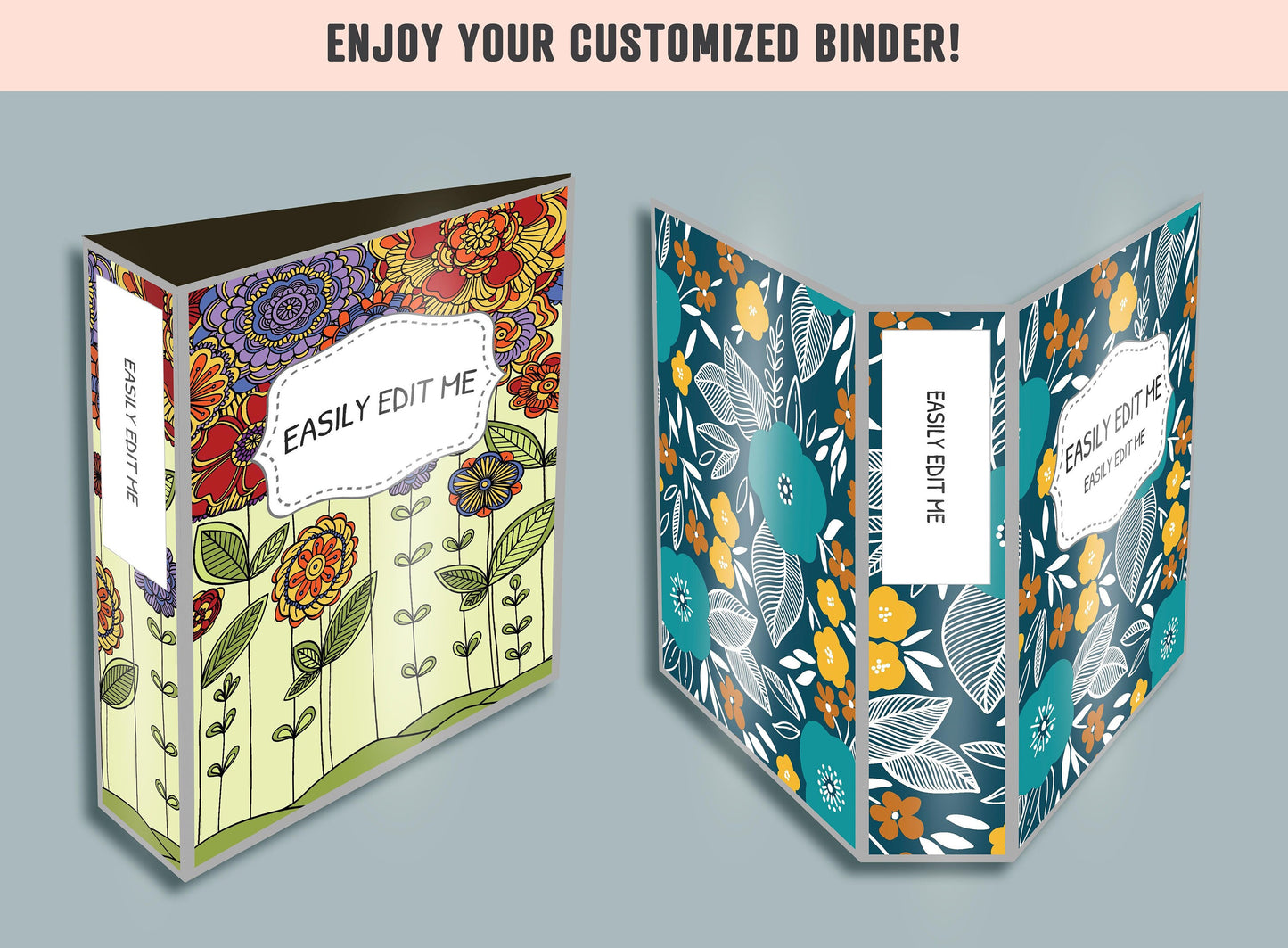 Flower Binder Cover Templates, 10 Printable & Editable Binder Covers + Spines, Amazing Floral Binder Inserts, Teacher/School Planner Cover