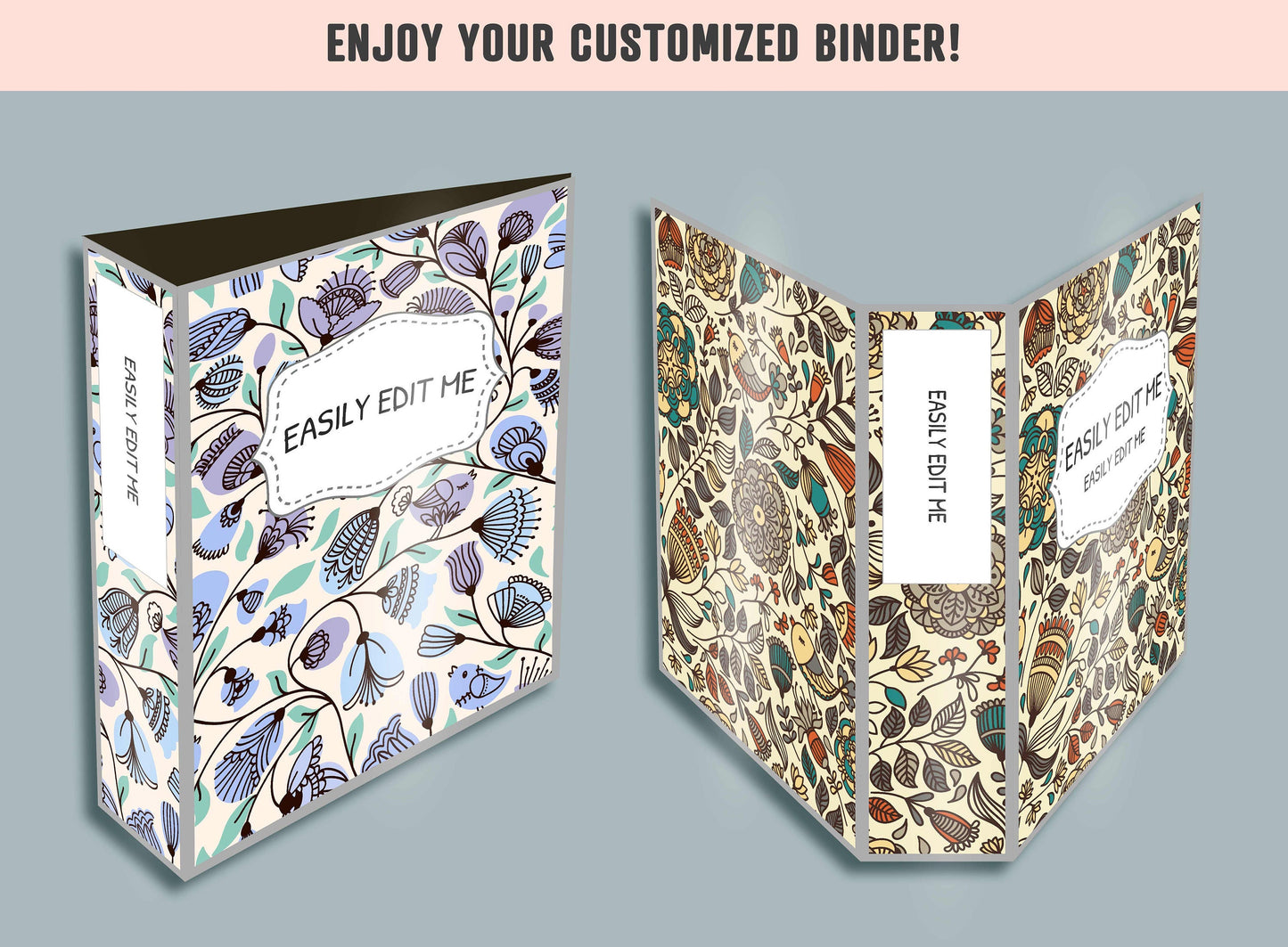 Flower and Birds Binder Cover, 10 Printable & Editable Binder Covers + Spines, Binder Inserts, Teacher/School Planner Cover Template