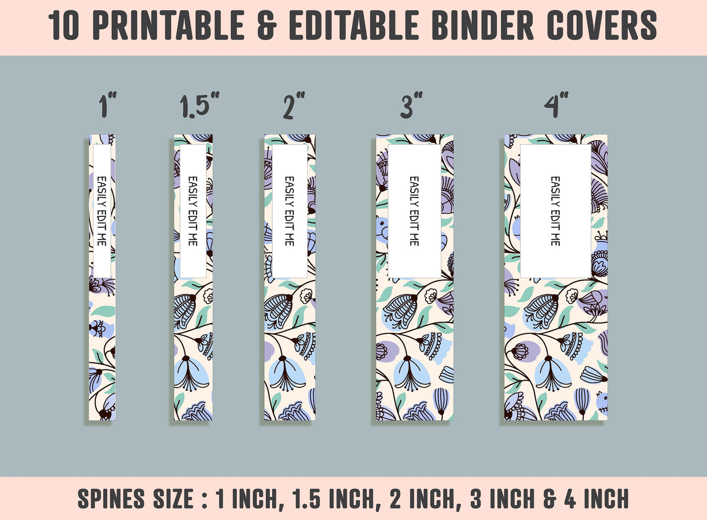 Flower and Birds Binder Cover, 10 Printable & Editable Binder Covers + Spines, Binder Inserts, Teacher/School Planner Cover Template