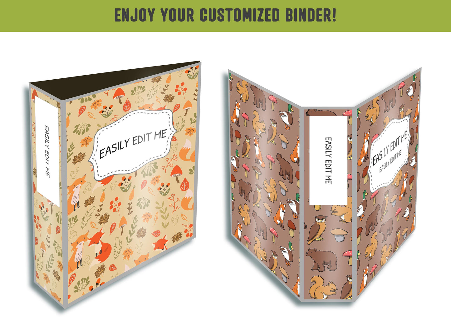 Autumn Patterns with Flowers and Animals Binder Cover, 10 Printable & Editable Binder Covers+Spines, Binder Inserts, Teacher/School Planner