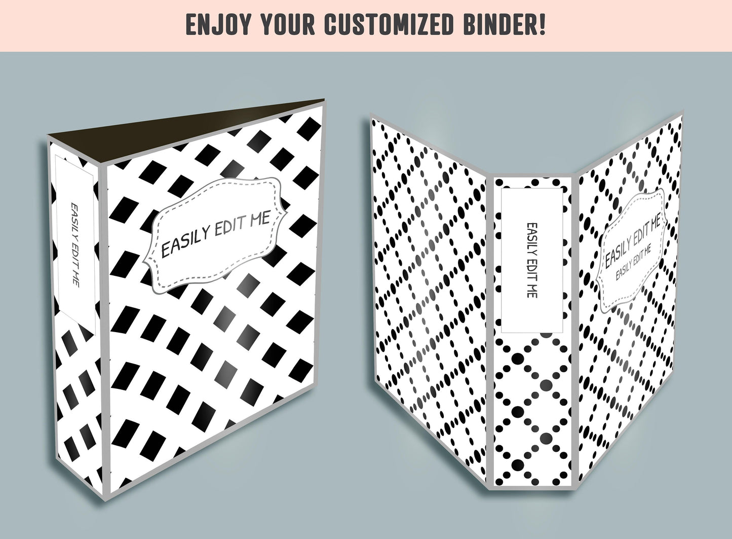 Abstract Black and White Binder Cover, 10 Printable & Editable Binder Covers + Spines, Binder Inserts, Teacher/School Planner Template