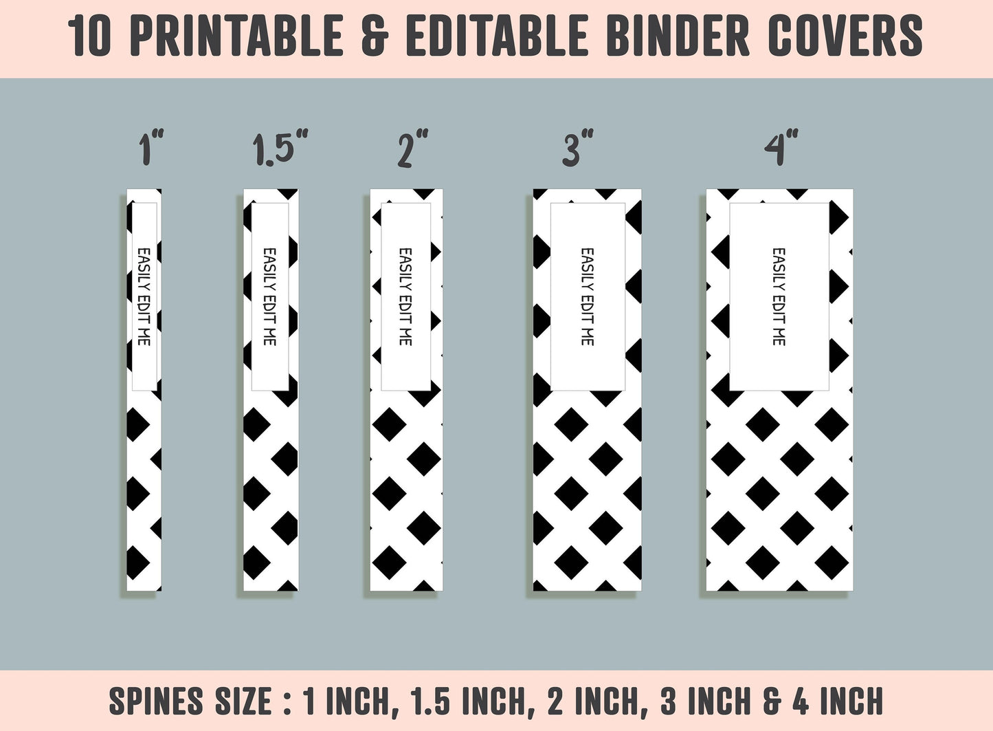 Abstract Black and White Binder Cover, 10 Printable & Editable Binder Covers + Spines, Binder Inserts, Teacher/School Planner Template