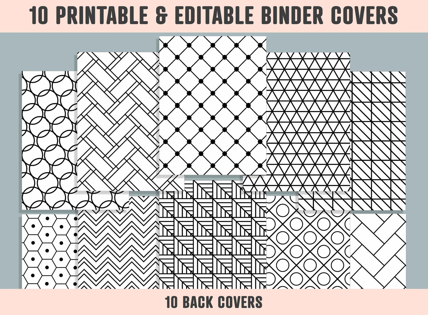 Black and White Backgrounds Binder Cover, 10 Printable & Editable Binder Covers + Spines, Binder Inserts, Teacher/School Planner Template