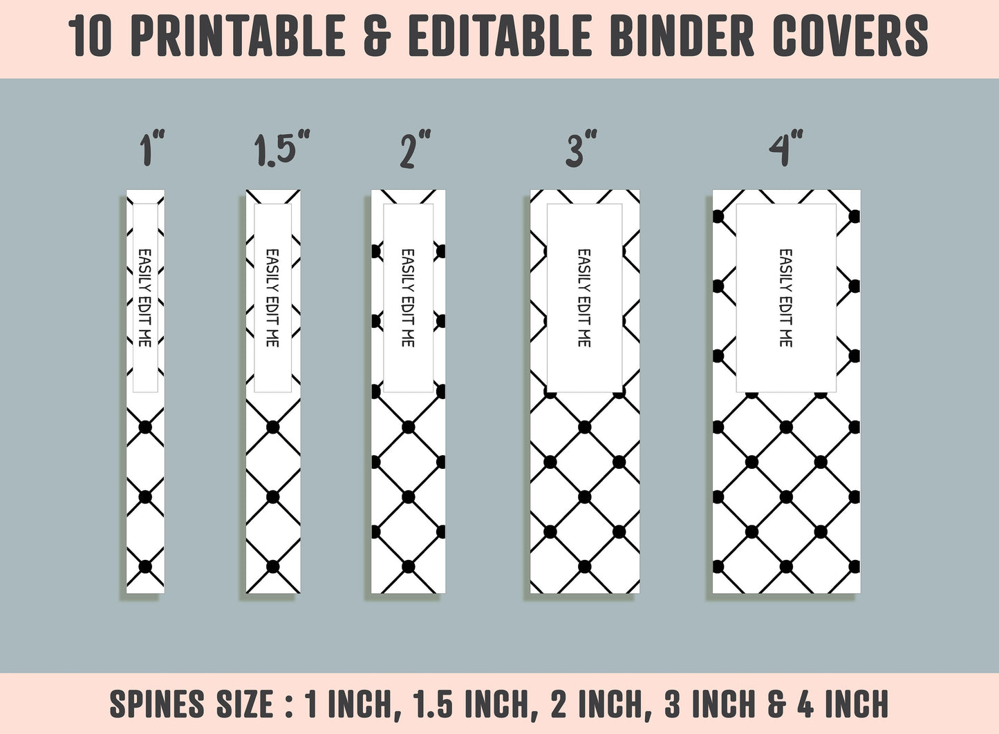 Black and White Backgrounds Binder Cover, 10 Printable & Editable Binder Covers + Spines, Binder Inserts, Teacher/School Planner Template