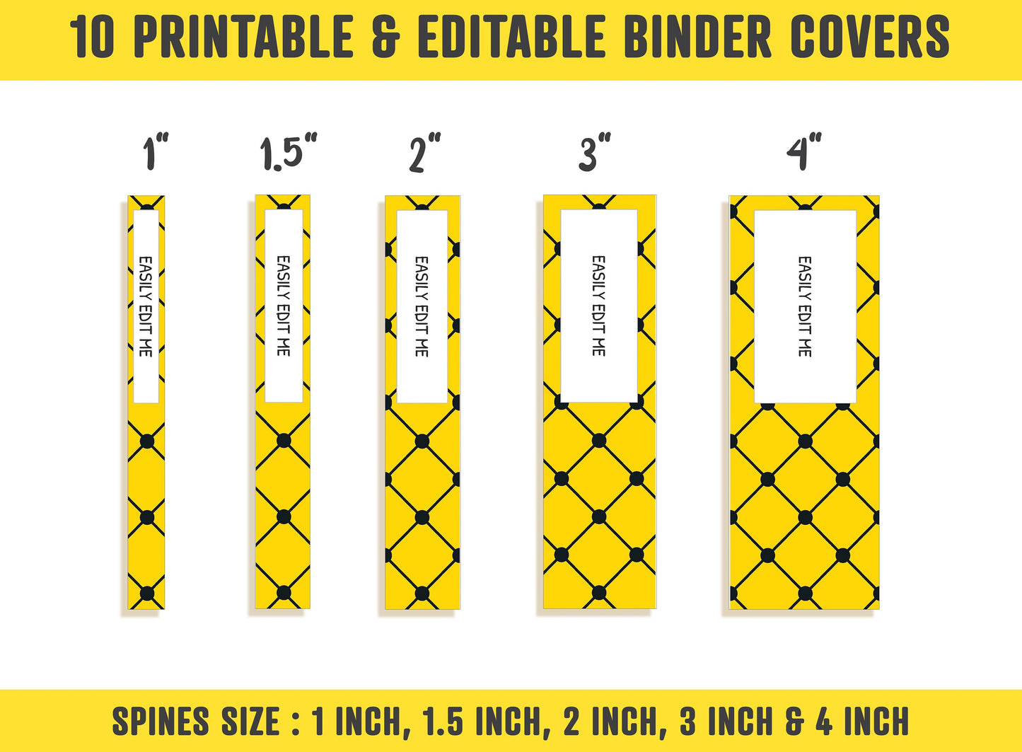 Yellow and Black Binder Cover, 10 Printable & Editable Binder Covers + Spines, Binder Inserts, Teacher/School Planner Template