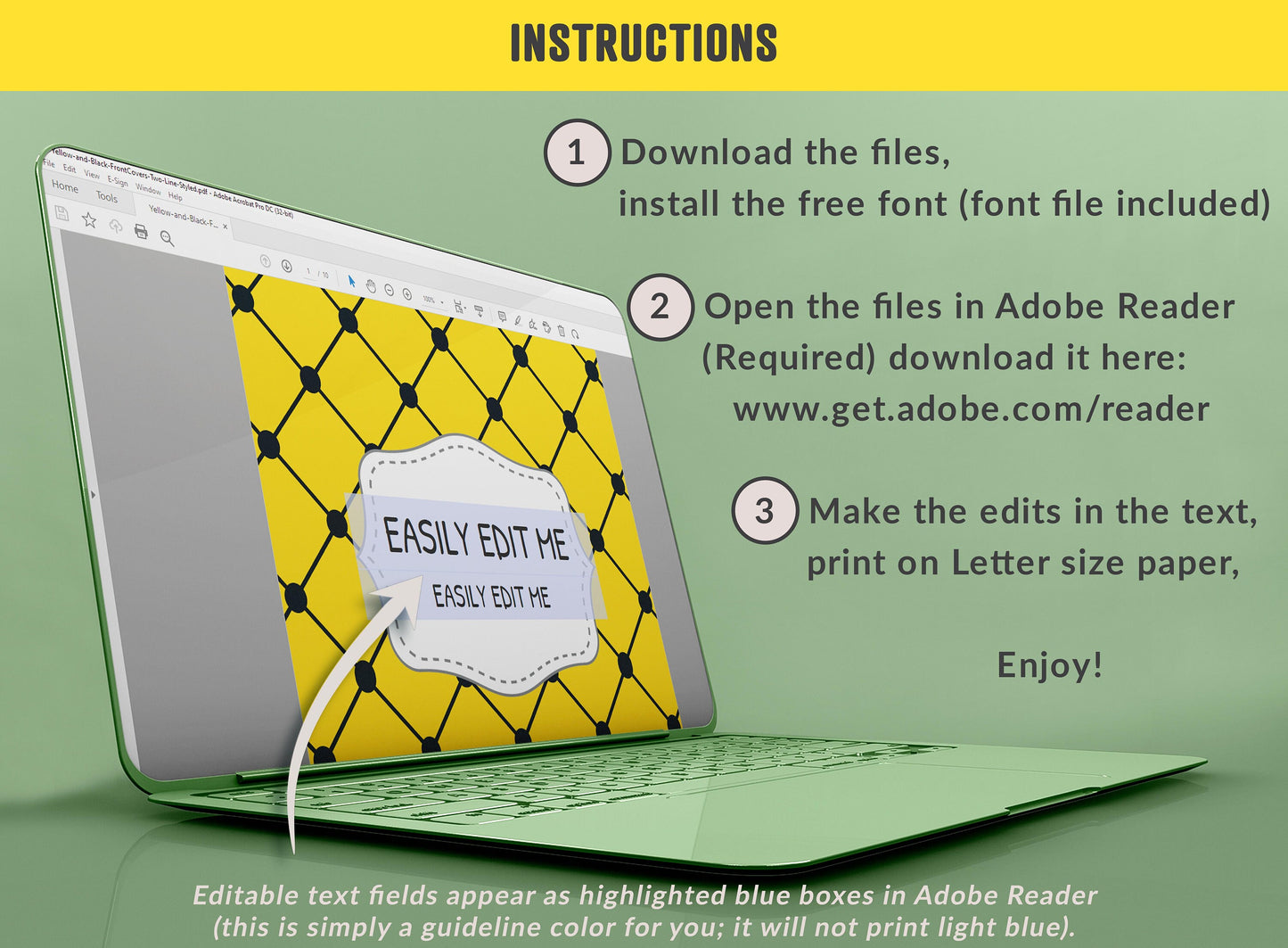 Yellow and Black Binder Cover, 10 Printable & Editable Binder Covers + Spines, Binder Inserts, Teacher/School Planner Template