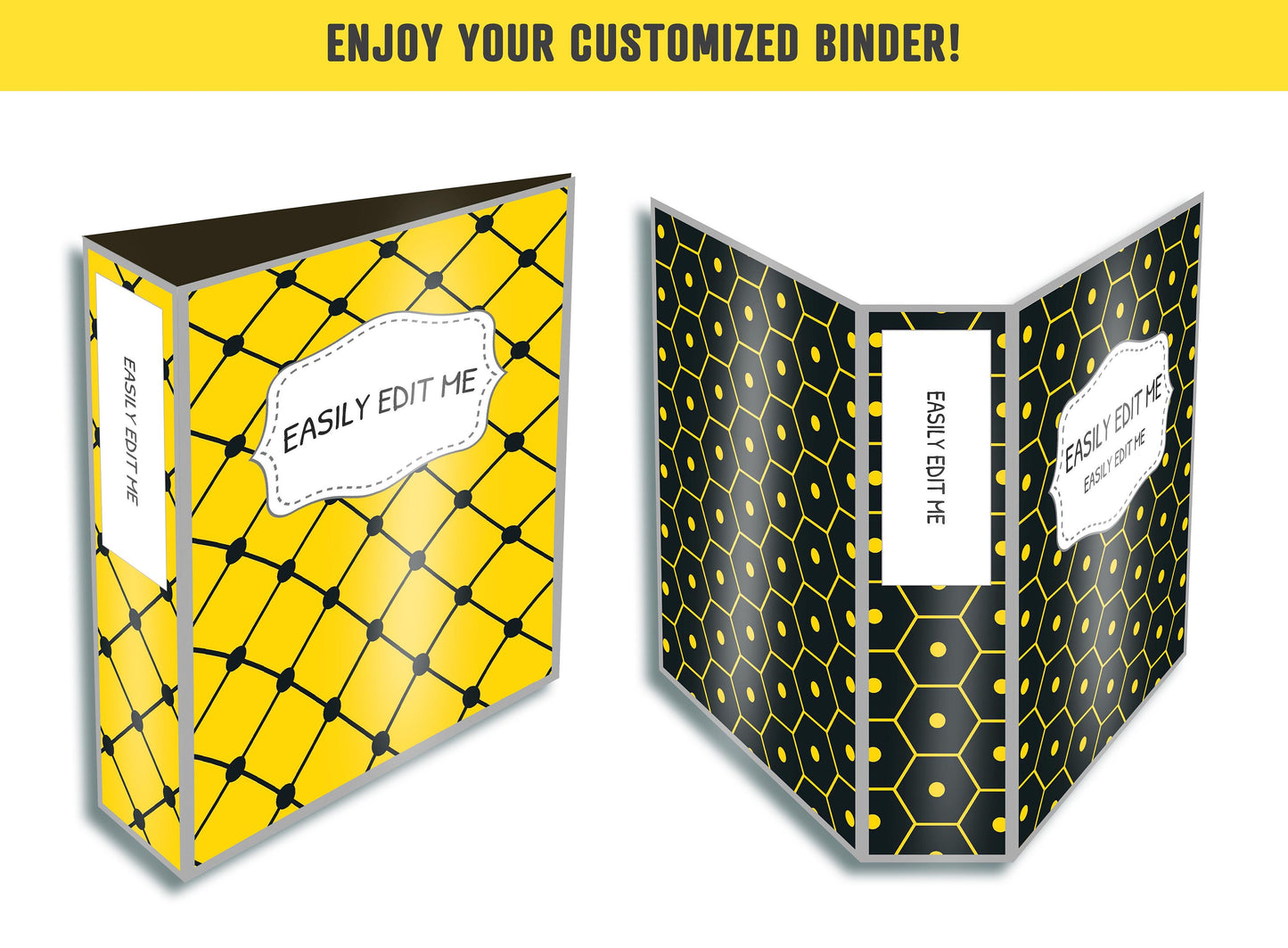 Yellow and Black Binder Cover, 10 Printable & Editable Binder Covers + Spines, Binder Inserts, Teacher/School Planner Template