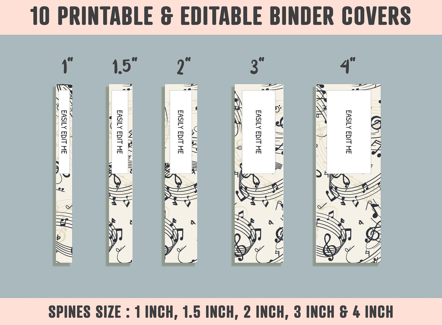 Musical Notes Binder Cover, 10 Printable/Editable Covers+Spines, Teacher/School Binder Template, Music Planner Cover, Note Planner Insert