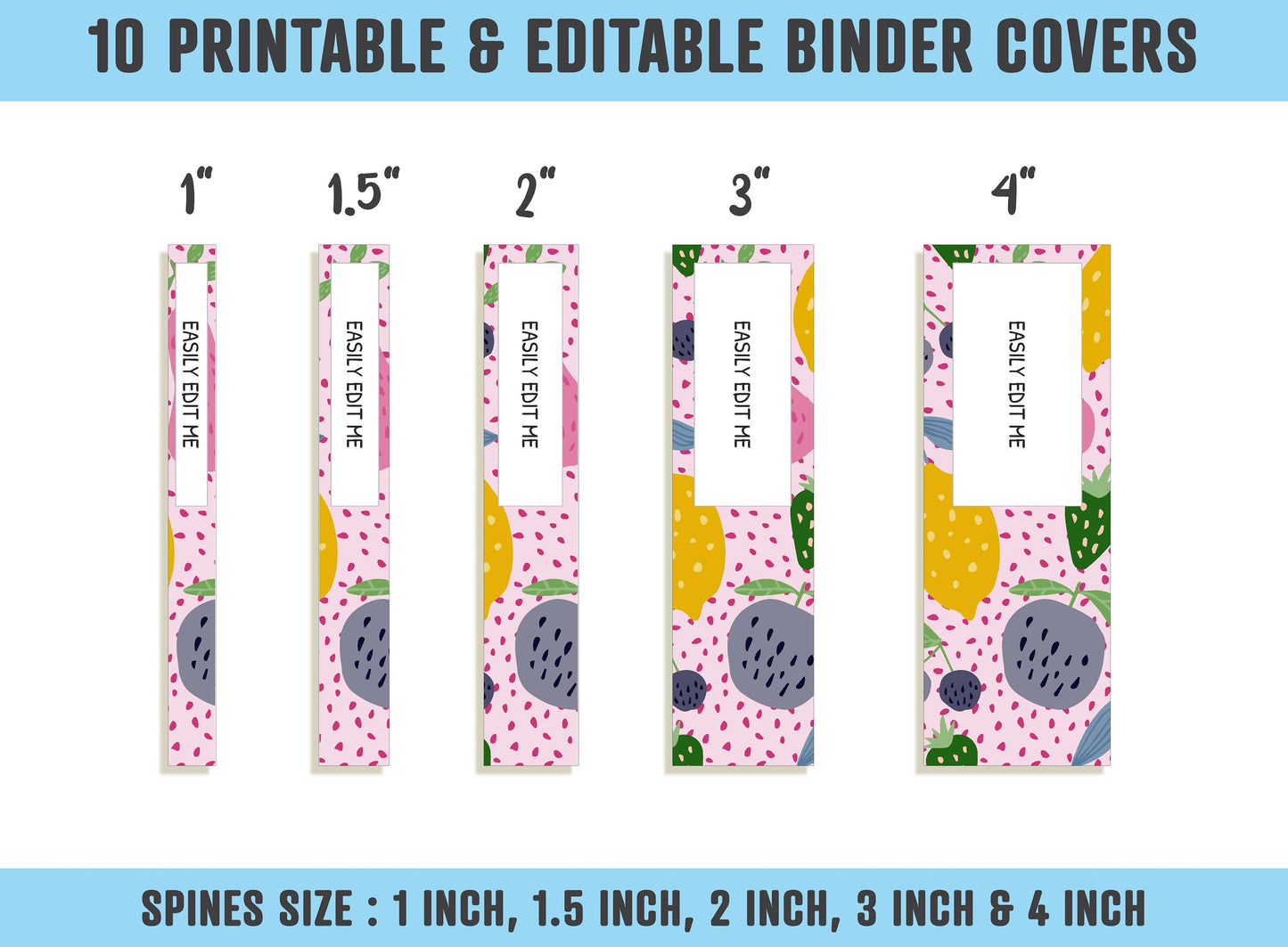 Fruits and Vegetables Binder Cover, 10 Printable Editable Covers+Spines, Binder Insert, Planner Cover, Teacher Binder, School Binder Covers