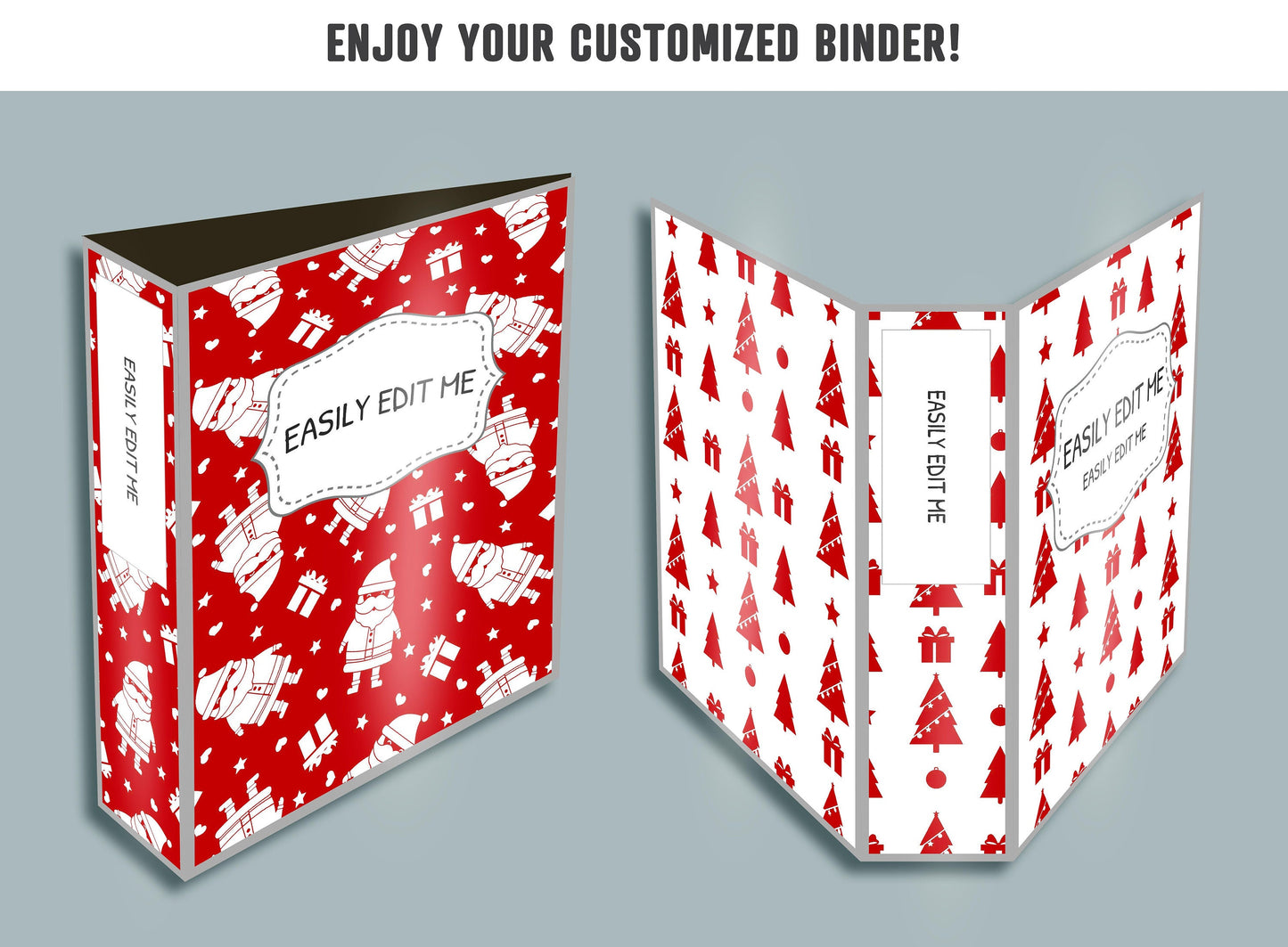 Merry Christmas Pattern Binder Cover, 10 Printable & Editable Binder Covers + Spines, Binder Inserts, Teacher/School Planner Template