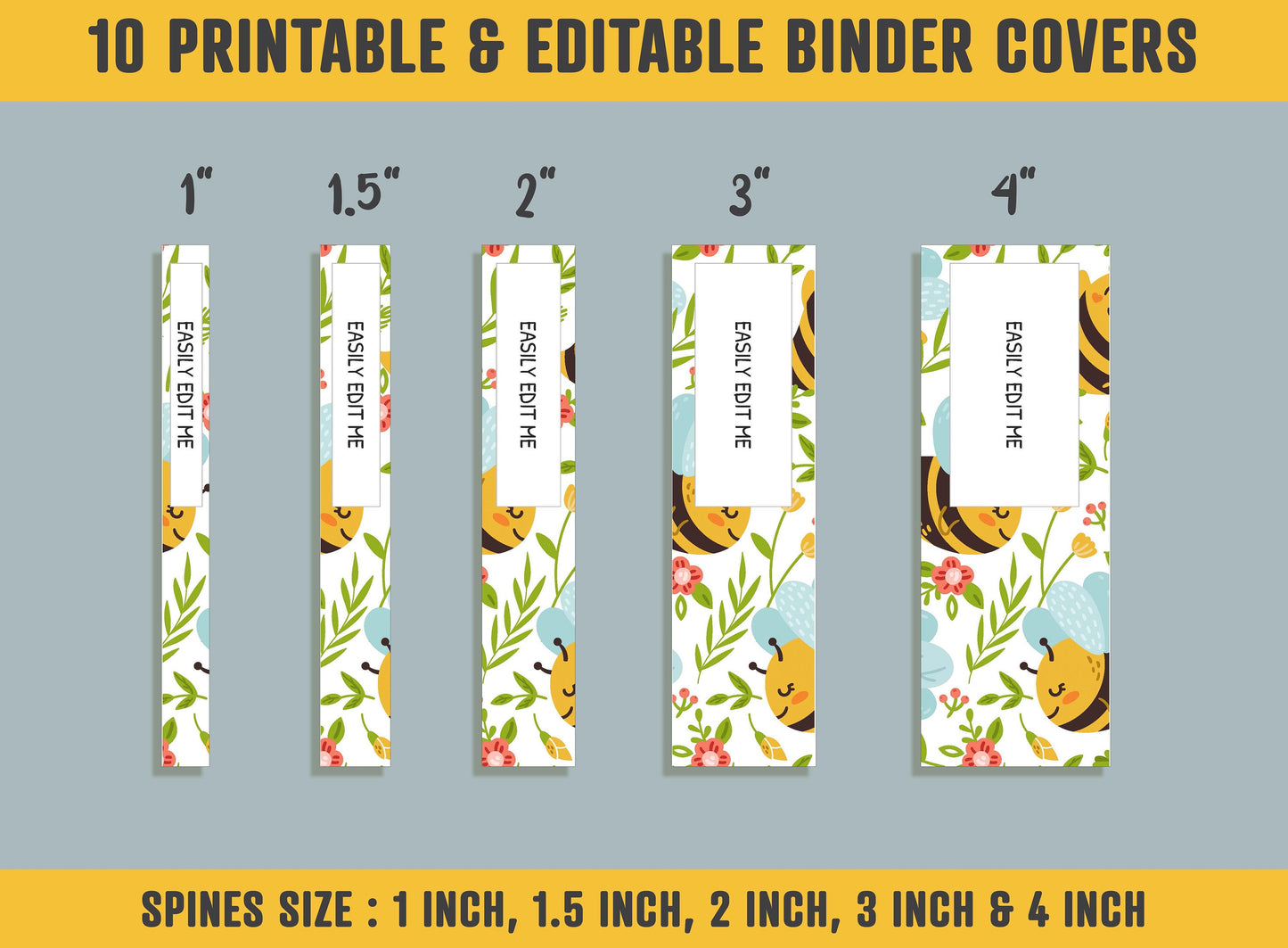 Honey Bee Binder Cover, 10 Printable & Editable Binder Covers + Spines, Bee Planner Covers, Teacher/School Binder Labels, Folder Inserts