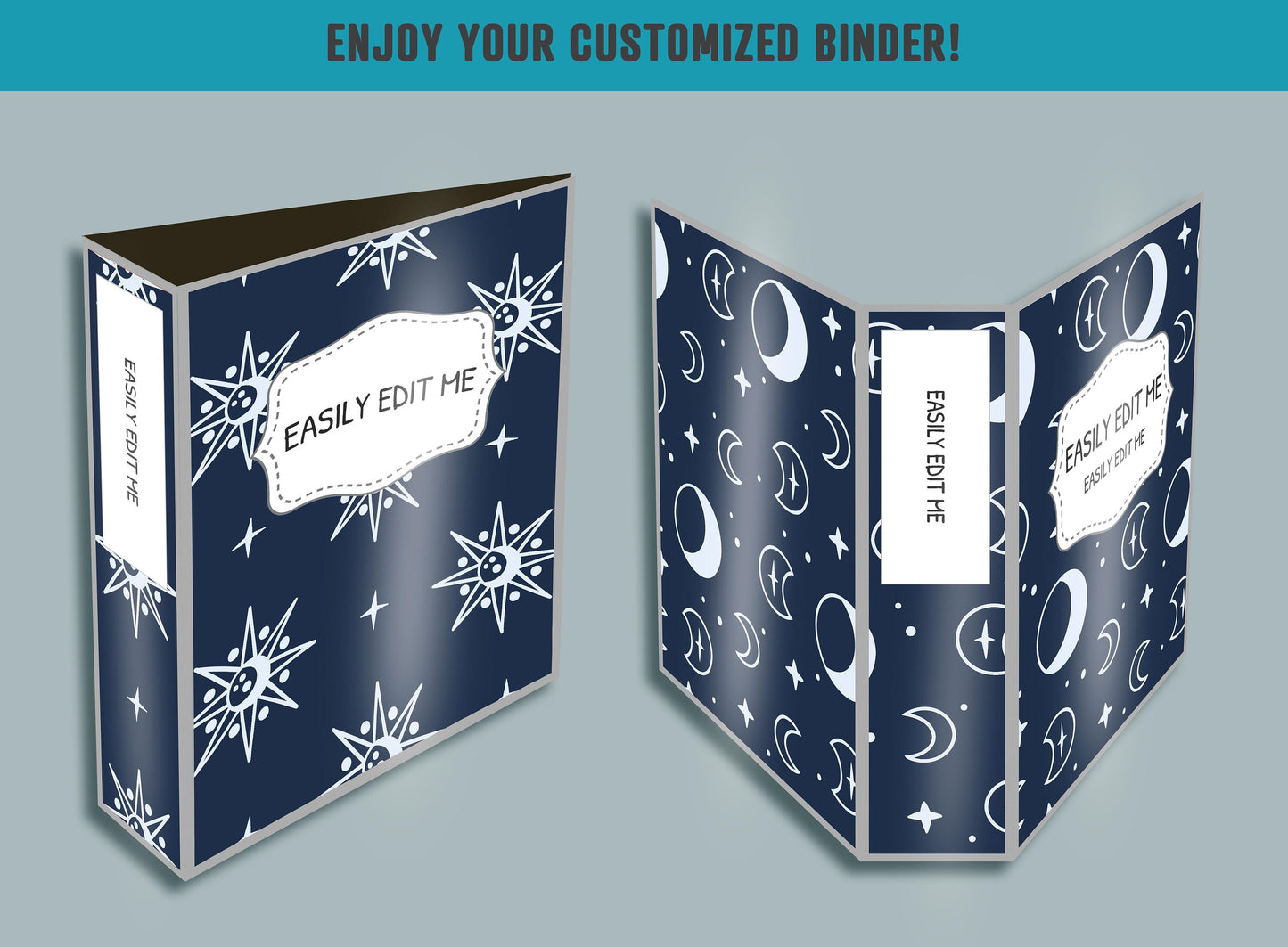 Moon, Rainbow, Stars Binder Cover, 10 Printable & Editable Binder Covers+Spines, Planner Covers, Teacher/School Binder Label, Folder Insert