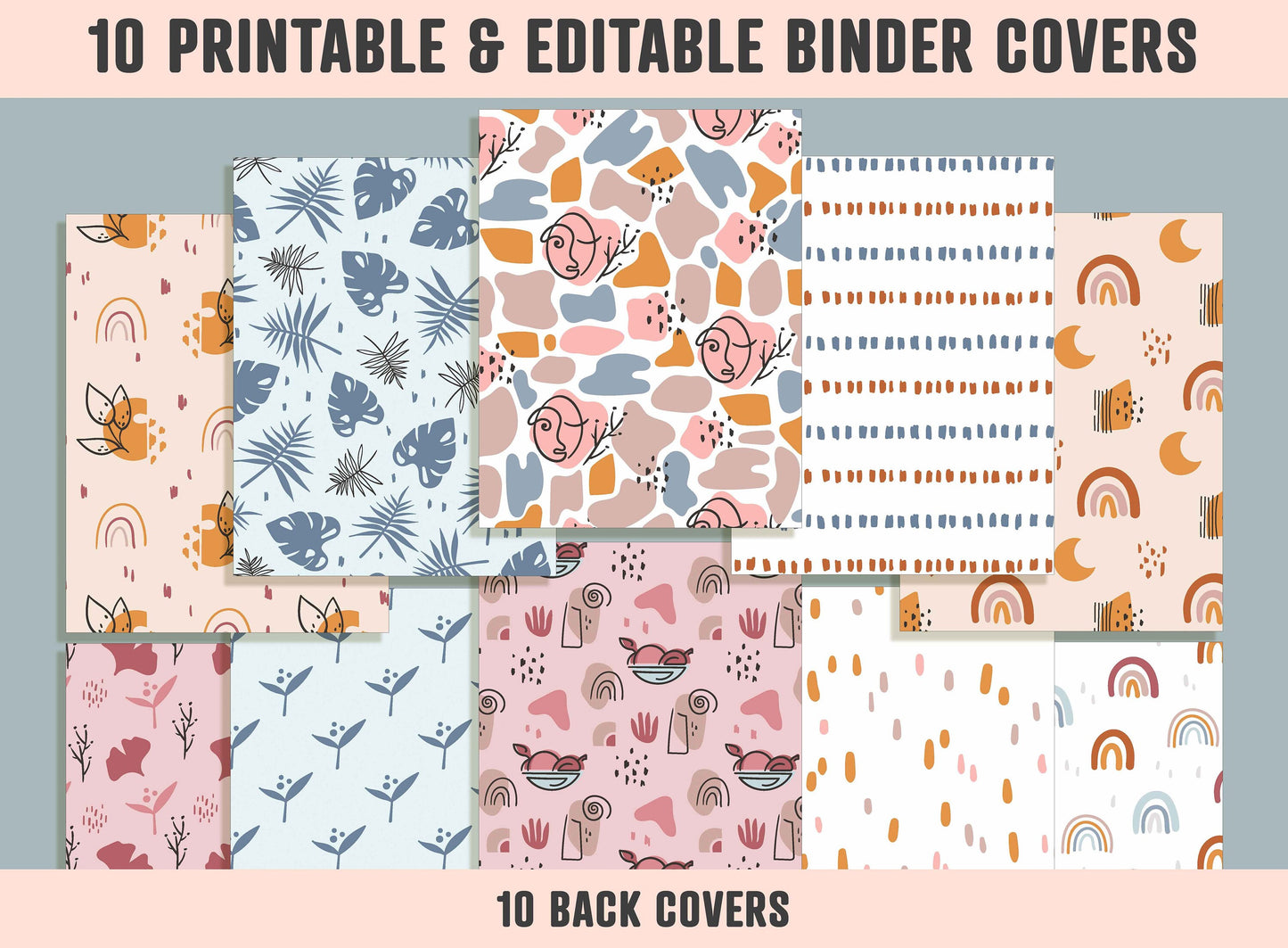 Simple Geometric and Floral Binder Cover, 10 Printable & Editable Binder Covers+Spines, Teacher/School Binder Labels, Planner/Folder Inserts