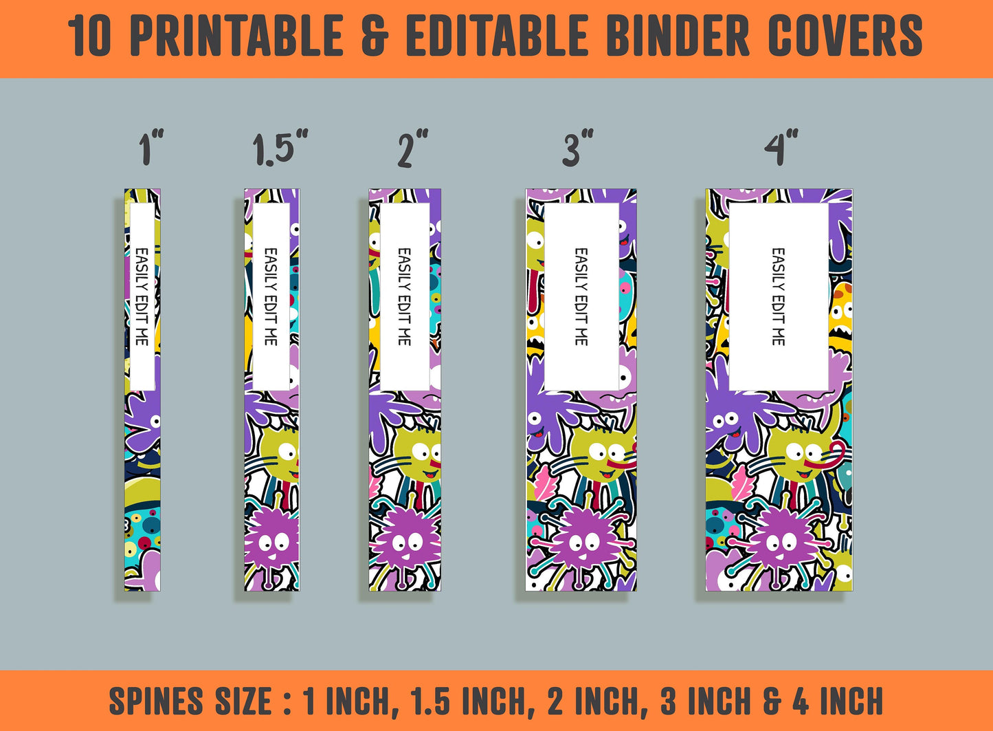 Monster Binder Cover, 10 Printable & Editable Binder Covers + Spines, Binder Inserts, Teacher/School Planner Cover Template