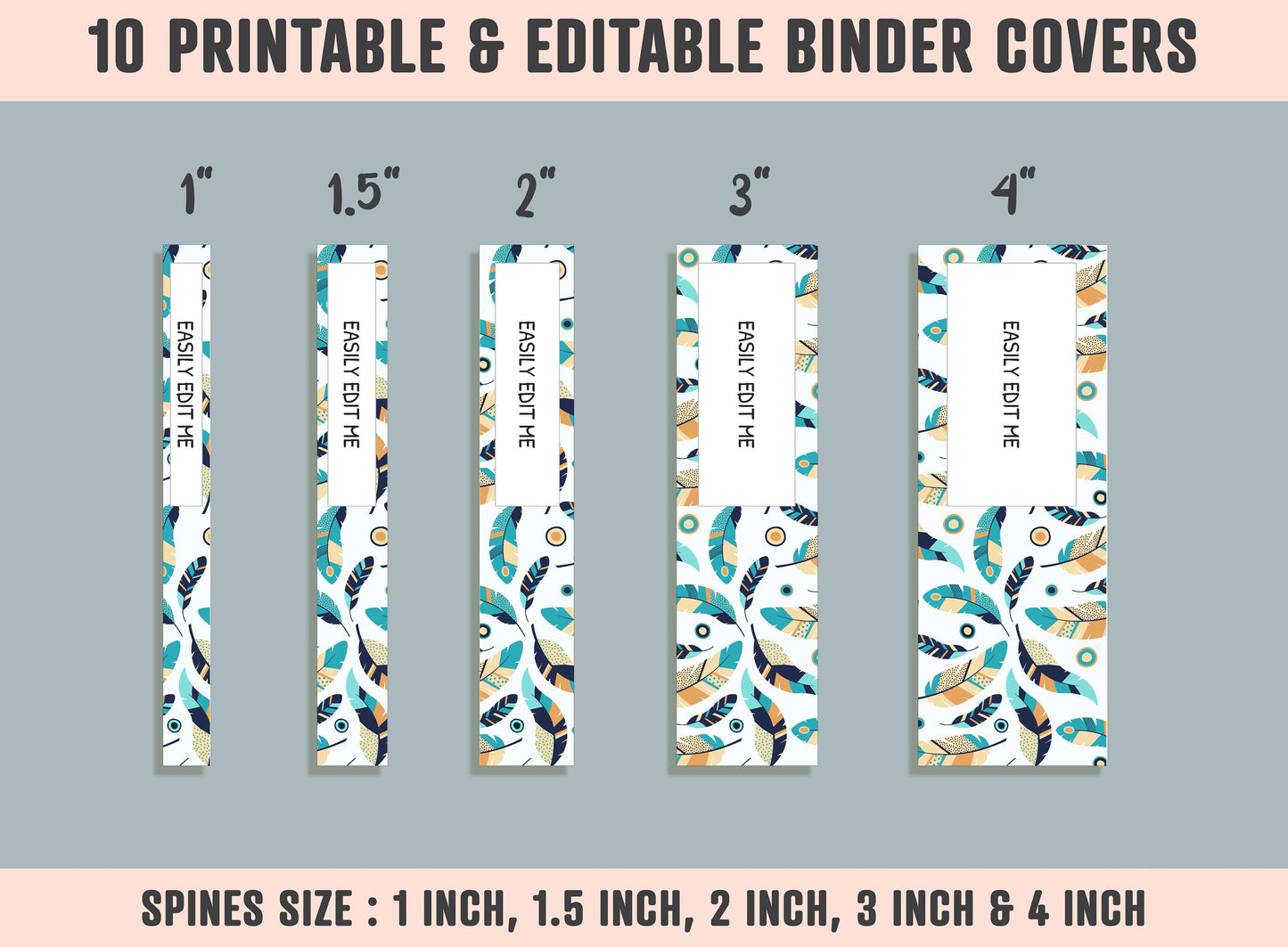 Colorful Feathers Binder Cover, 10 Printable/Editable Covers+Spines, Planner Insert, Teacher/School Binder Label, Folder Cover Template