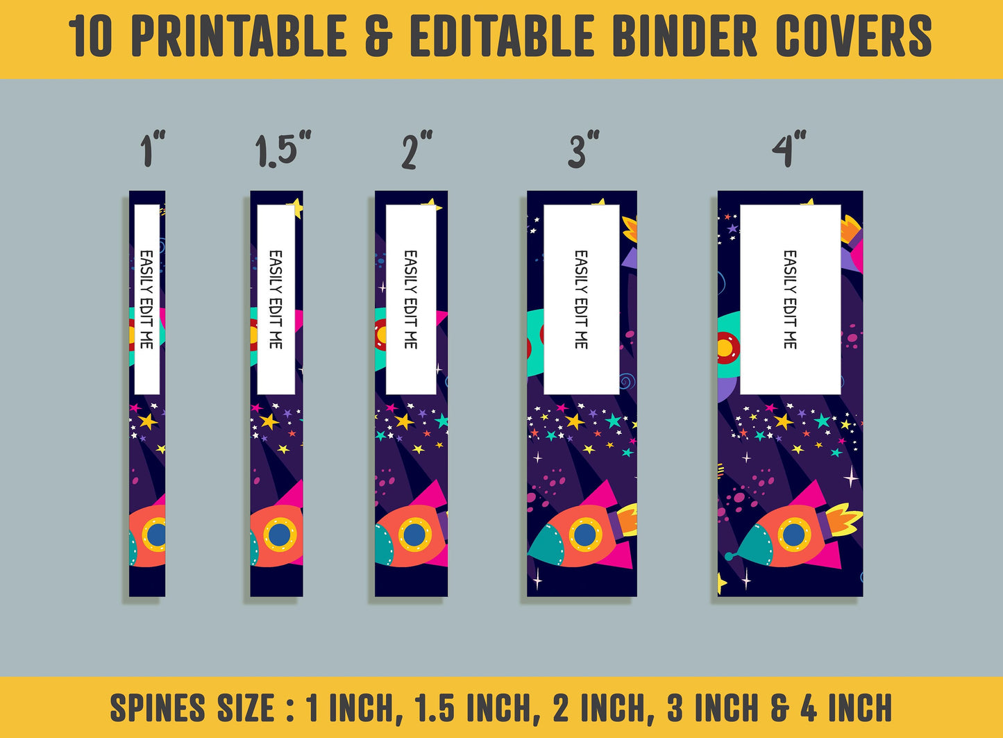Space, Planets, Rockets, Aliens Binder Cover, 10 Printable & Editable Binder Covers+Spines, Binder Inserts, Teacher/School Planner Template