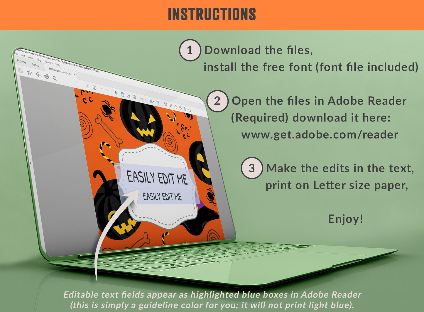 Halloween Cartoon Trick or Treat Binder Cover, 10 Printable & Editable Binder Covers+Spines, Binder Inserts, Teacher/School Planner Template