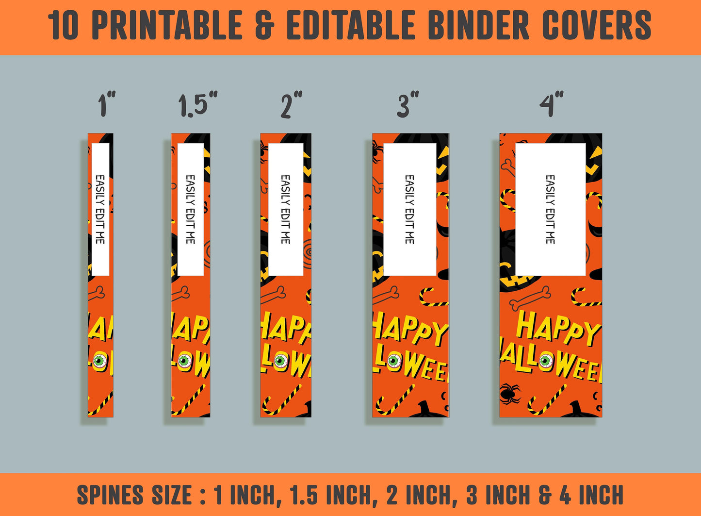 Halloween Cartoon Trick or Treat Binder Cover, 10 Printable & Editable Binder Covers+Spines, Binder Inserts, Teacher/School Planner Template