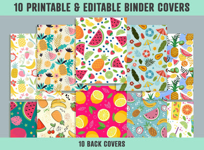 Summer Fruits and Berries Binder Cover, 10 Printable & Editable Covers+Spines, Teacher/School Binder, Planner Cover Template, Binder Inserts