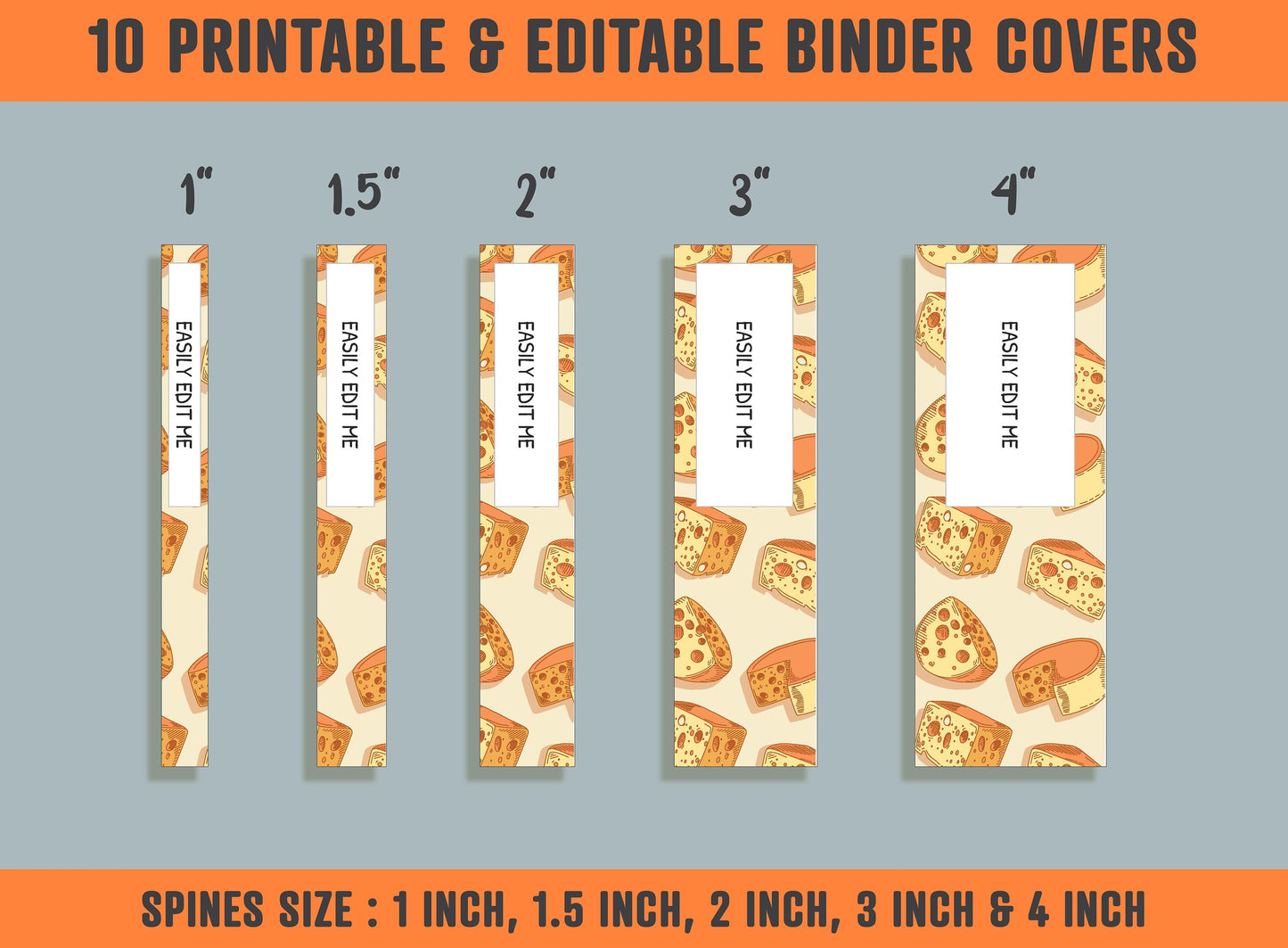 Cheese Binder Cover, 10 Printable & Editable Covers + Spines, Teacher/School Binder Labels, Planner Cover Template, Food Binder Inserts
