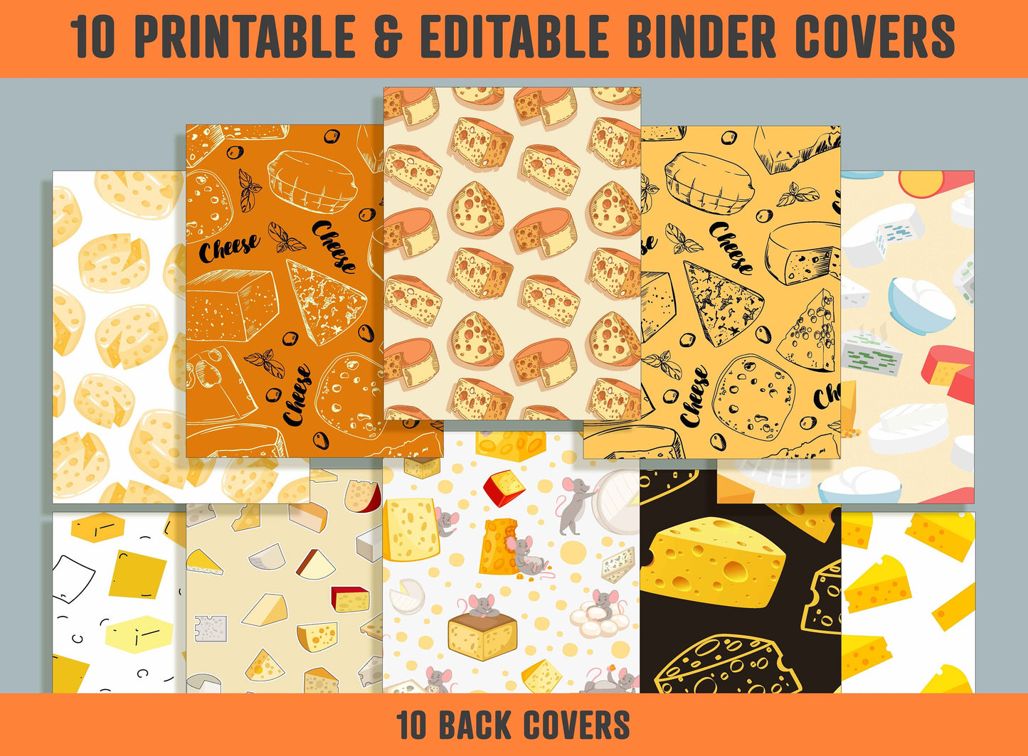 Cheese Binder Cover, 10 Printable & Editable Covers + Spines, Teacher/School Binder Labels, Planner Cover Template, Food Binder Inserts