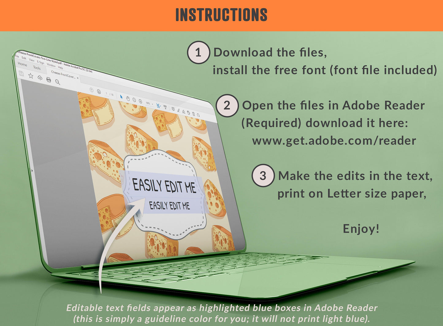 Cheese Binder Cover, 10 Printable & Editable Covers + Spines, Teacher/School Binder Labels, Planner Cover Template, Food Binder Inserts