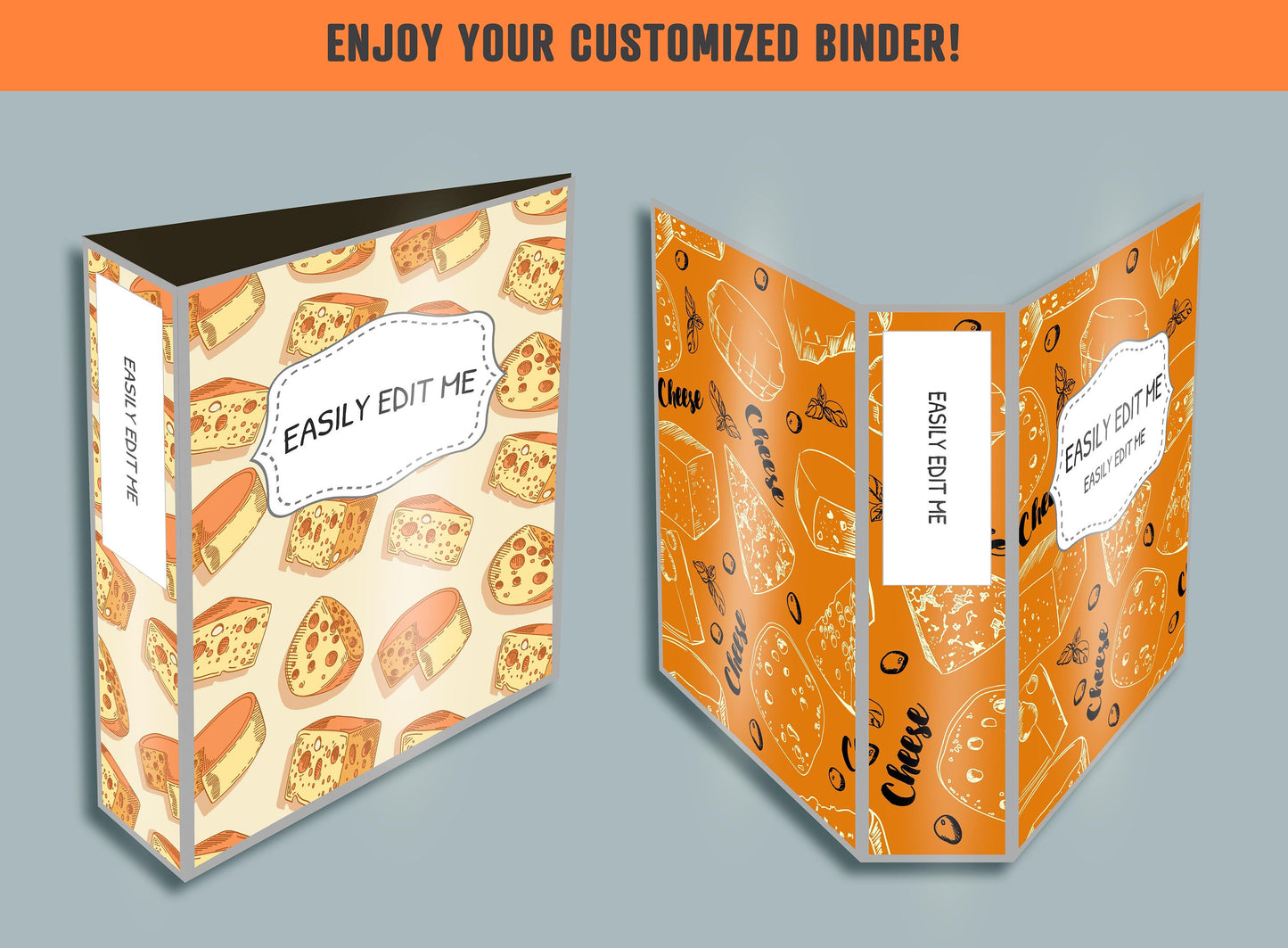 Cheese Binder Cover, 10 Printable & Editable Covers + Spines, Teacher/School Binder Labels, Planner Cover Template, Food Binder Inserts