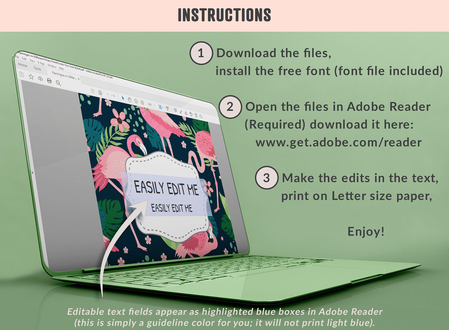 Flamingos in Different Poses Binder Cover, 10 Printable & Editable Covers + Spines, Teacher/School Binder Labels, Inserts, Planner Template