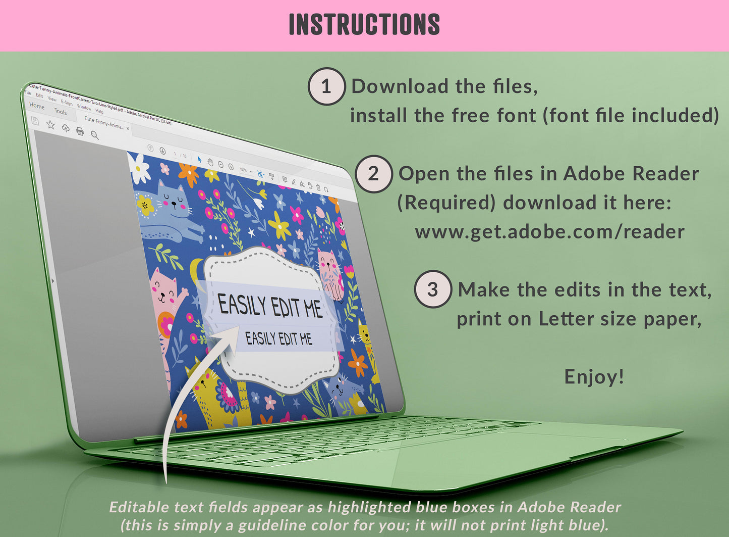 Cute Funny Animals Binder Cover, 10 Printable & Editable Binder Covers + Spines, Teacher/School Binder Labels, Planner/Folder Inserts