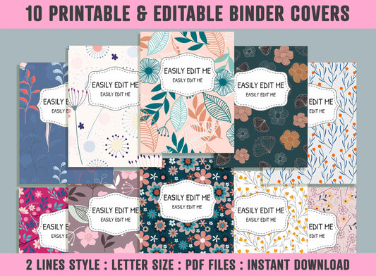 Stylist Floral and Flower Binder Cover, 10 Printable & Editable Binder Covers + Spines, Teacher/School Binder Labels, Planner/Folder Inserts