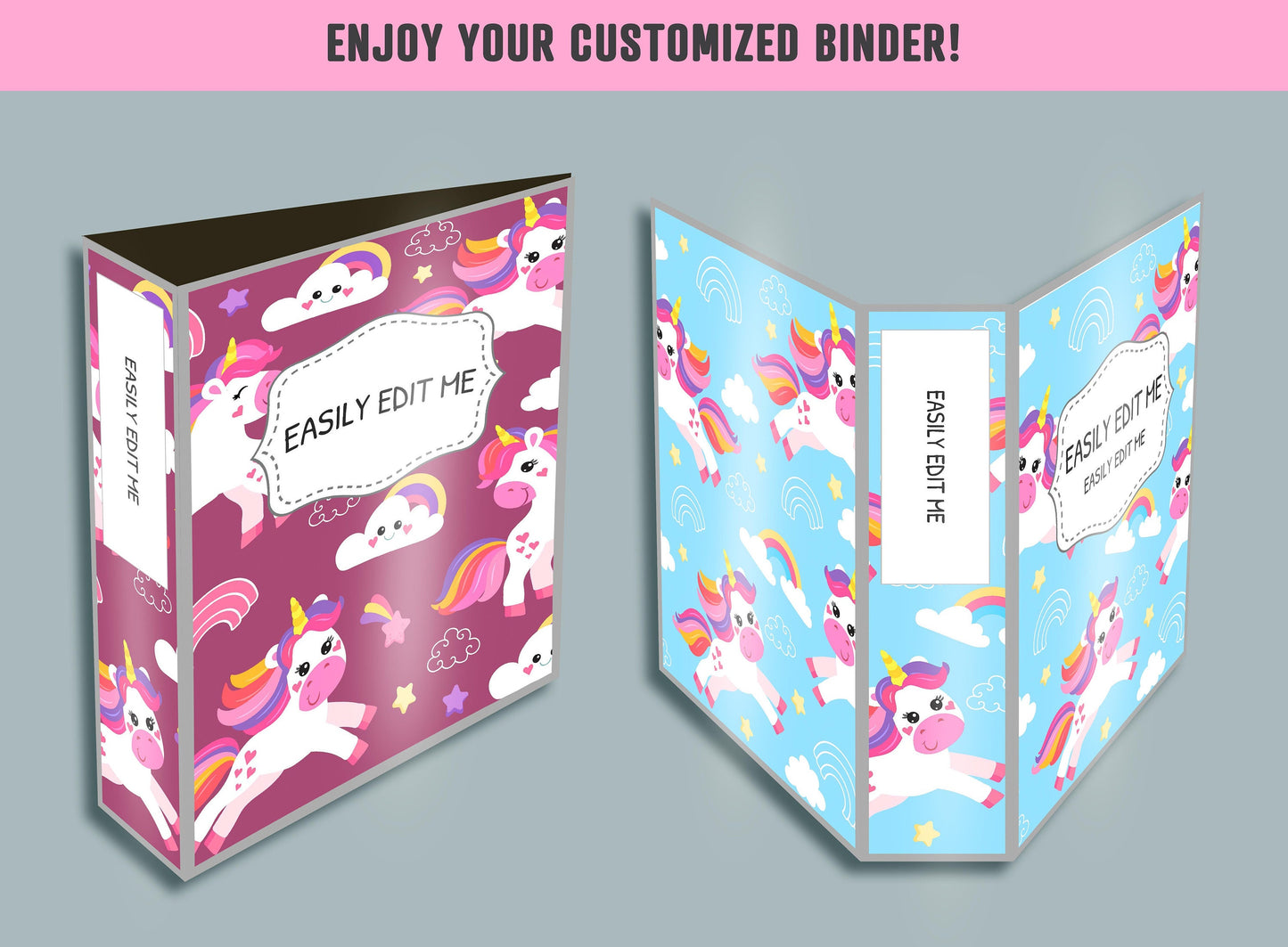 Colorful Unicorn Binder Cover, 10 Printable & Editable Covers + Spines, Teacher/School Binder Labels, Folder Inserts, Planner Template