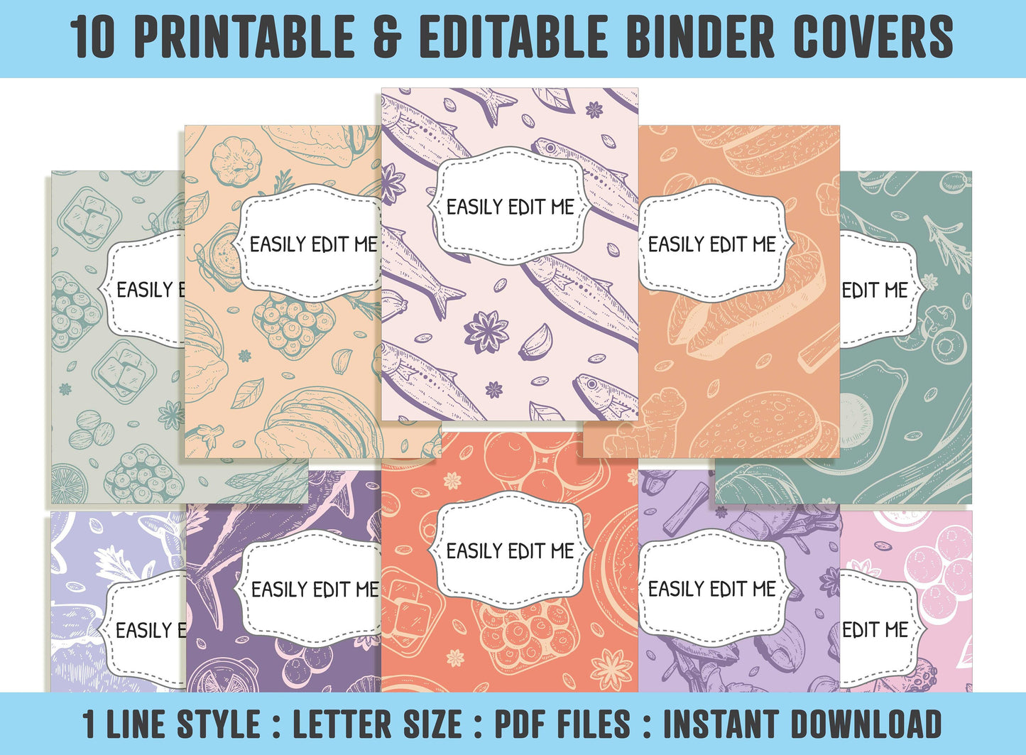 Healthy Food Binder Cover, 10 Printable & Editable Binder Covers + Spines, Planner Template, Teacher/School Binder Labels, Folder Inserts