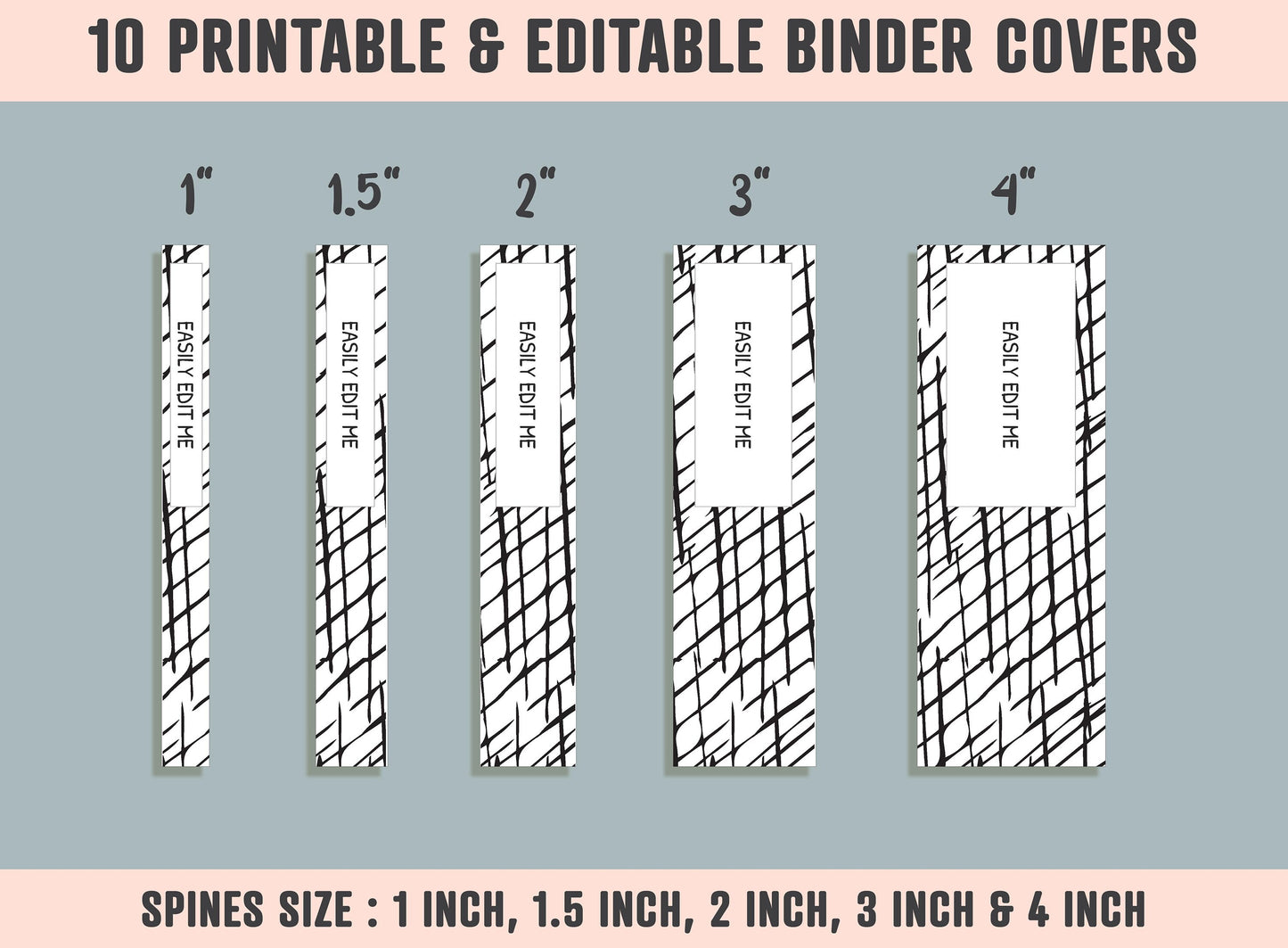 Engraving Hand Drawn Pattern Binder Cover, 10 Printable/Editable Binder Covers+Spines, Planner Template, Teacher/School Binder Label/Insert