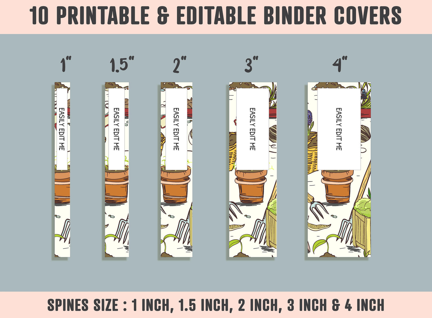 Gardening Binder Cover, 10 Printable & Editable Binder Covers+Spines, Planting Planner Template, Teacher/School Binder Labels/Inserts