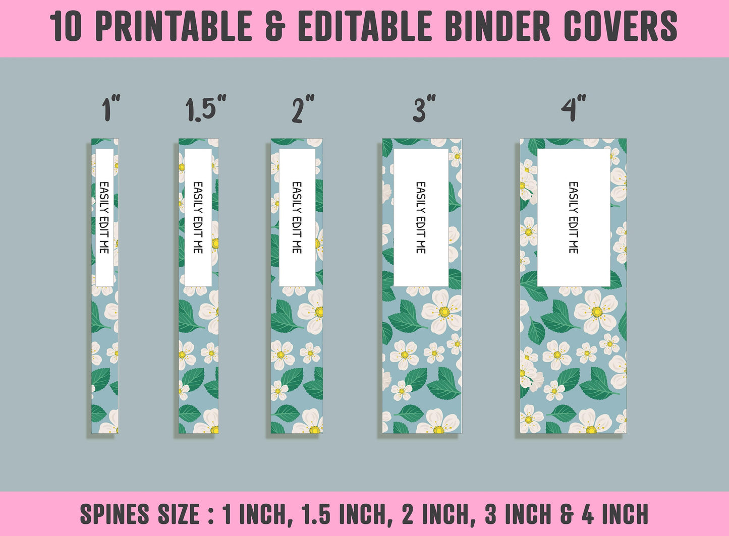 Flowers and Leaves Binder Cover, 10 Printable & Editable Covers+Spines, Binder Cover, Teacher/School Binder, Planner Template, Binder Insert