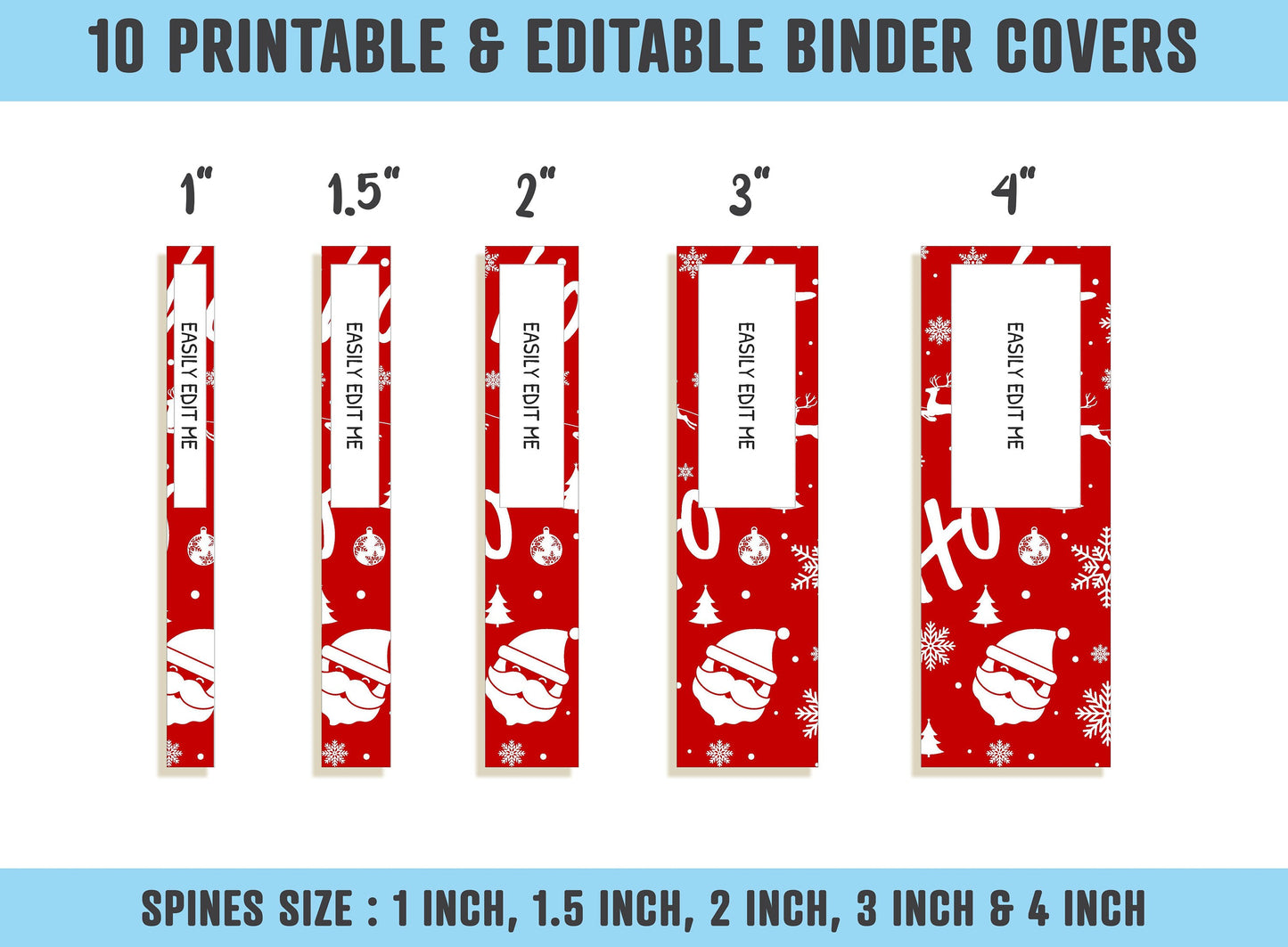 Christmas, Snowman, Santa Claus, Snowflakes, Winter Binder Cover, 10 Printable & Editable Binder Covers + Spines, Holiday Planner Template