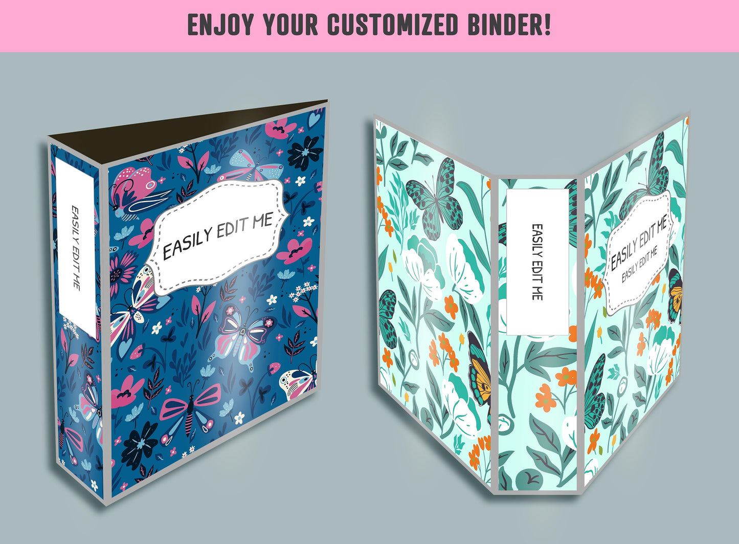 Butterflies Binder Cover, 10 Printable/Editable Binder Covers+Spines, Butterfly/Flower Planner Template, Teacher/School Binder Label/Insert