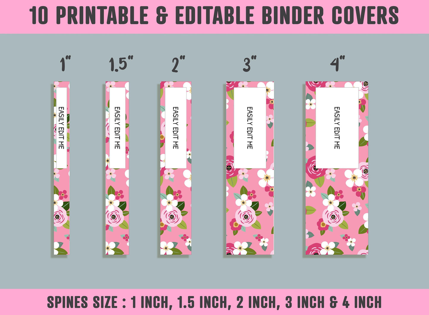 Flowers, Palm Leaves, Cactuses Binder Cover, 10 Printable/Editable Binder Covers+Spines, Binder Inserts, Planner Template for Teacher/School