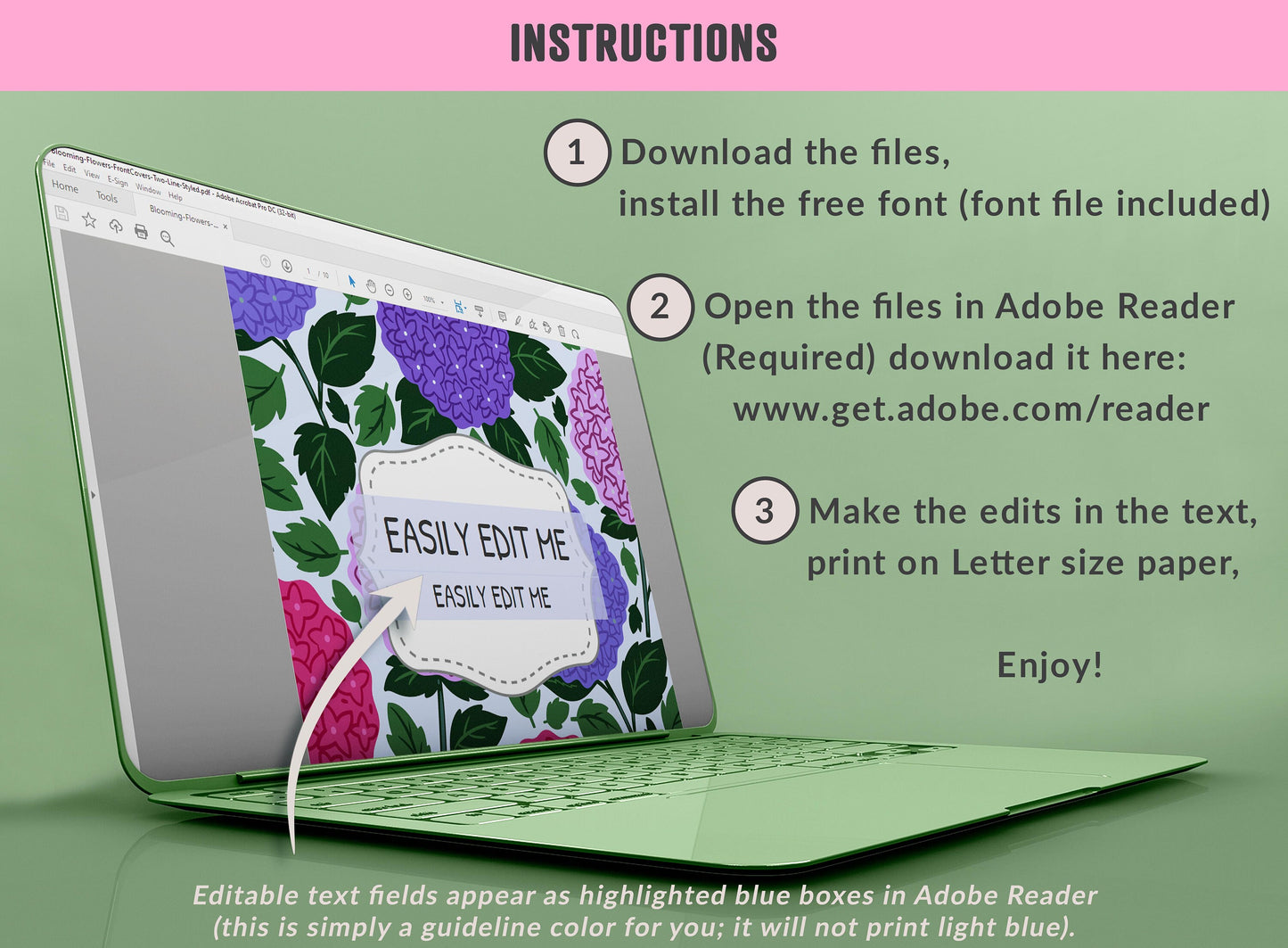 Blooming Flowers Binder Cover, 10 Printable/Editable Binder Covers + Spines, Floral Planner Template, Teacher/School Binder Labels/Inserts