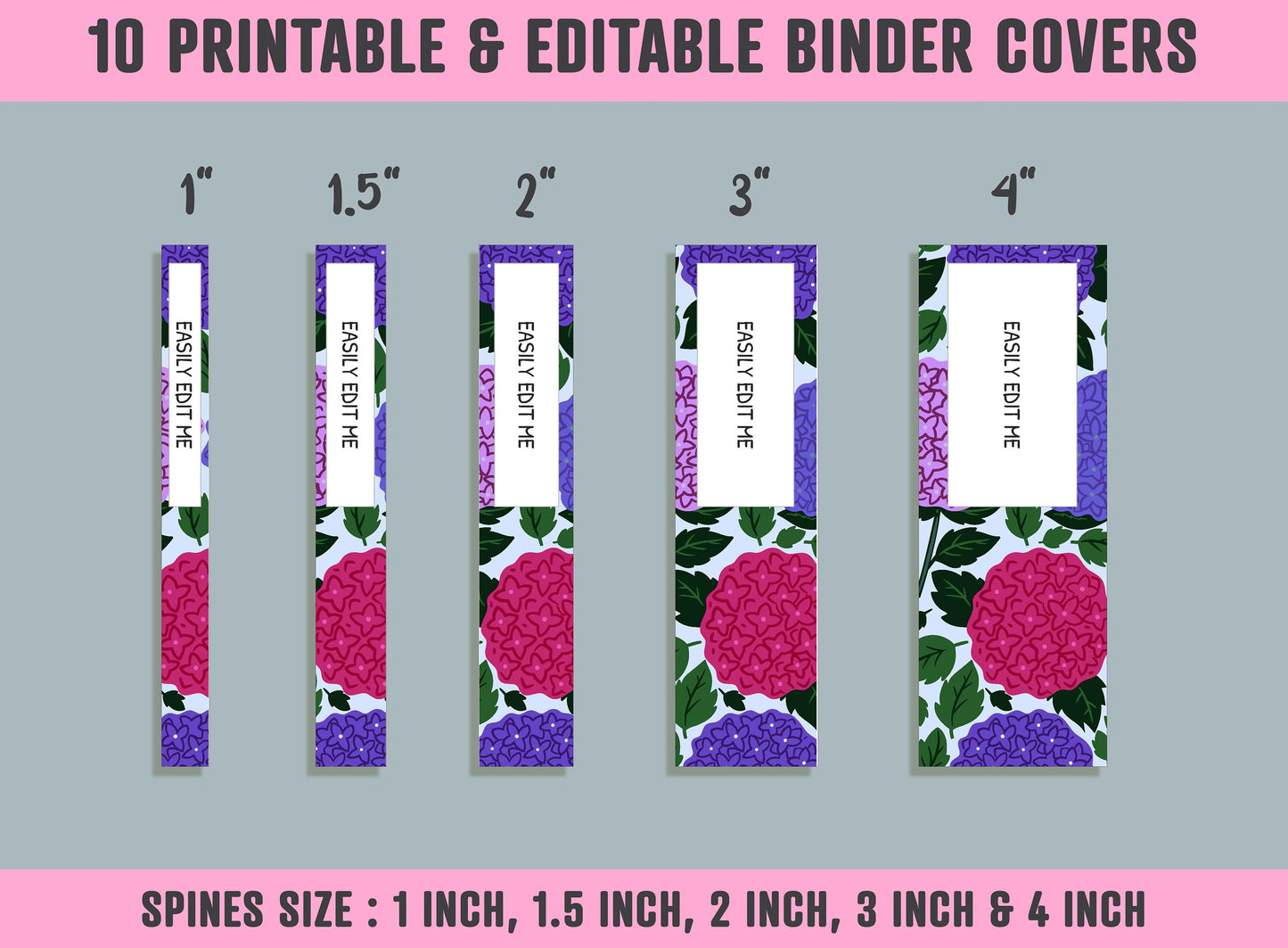 Blooming Flowers Binder Cover, 10 Printable/Editable Binder Covers + Spines, Floral Planner Template, Teacher/School Binder Labels/Inserts
