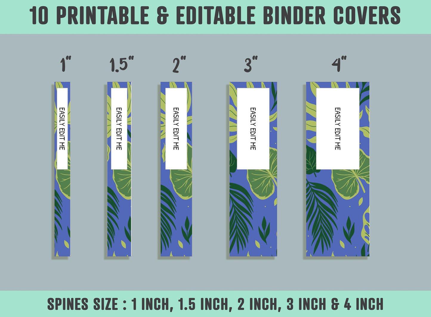 Tropical Leaves Binder Cover, 10 Printable/Editable Binder Covers + Spines, Leaf Planner Template, Teacher/School Binder Labels/Inserts