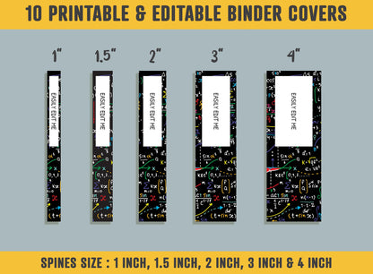 Subject Binder Covers, 10 Printable & Editable Binder Covers+Spines, Teacher/School Planner Template/Label/Insert, Subject Cover for Folder