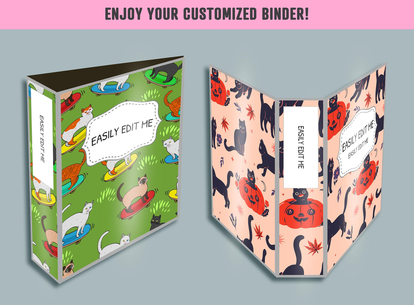 Cute Cats Binder Cover, 10 Printable/Editable Binder Covers+Spines, Kitten Planner Template, Teacher/School Binder Labels/Inserts