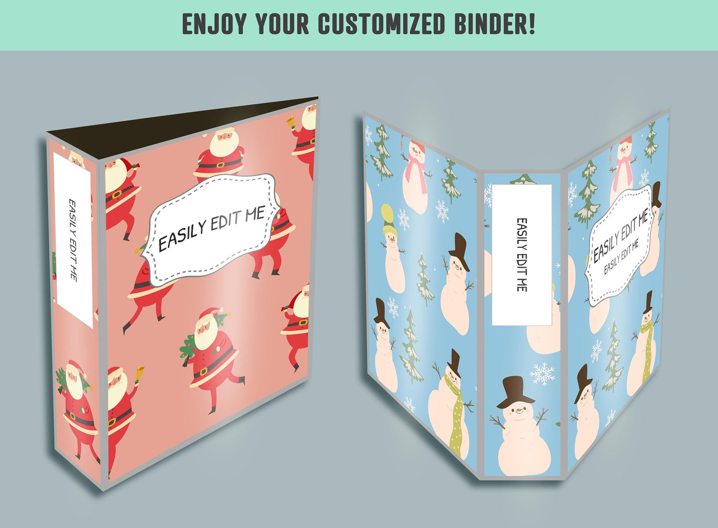 Santa Claus Christmas Winter Binder Cover, 10 Printable/Editable Binder Covers+Spines, Planner Template, Teacher/School Binder Label/Insert