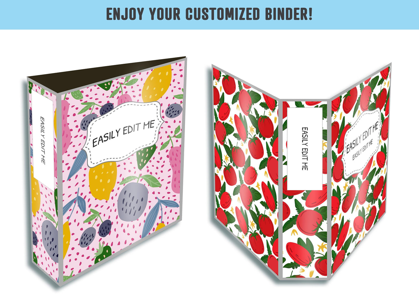 Fruits and Vegetables Binder Cover, 10 Printable Editable Covers+Spines, Binder Insert, Planner Cover, Teacher Binder, School Binder Covers