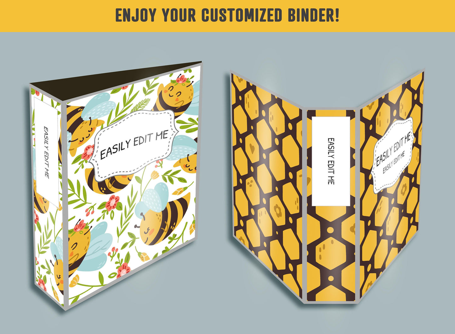 Honey Bee Binder Cover, 10 Printable & Editable Binder Covers + Spines, Bee Planner Covers, Teacher/School Binder Labels, Folder Inserts