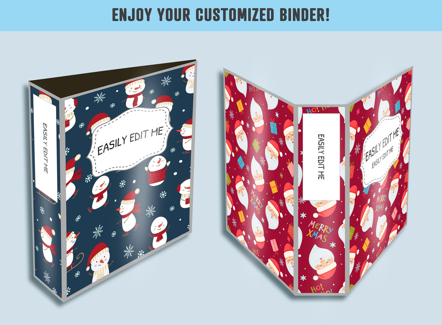 Christmas Gifts Santa Snowmen Candy Binder Cover, 10 Printable/Editable Covers+Spines, Planner Template, Teacher/School Binder Label/Insert