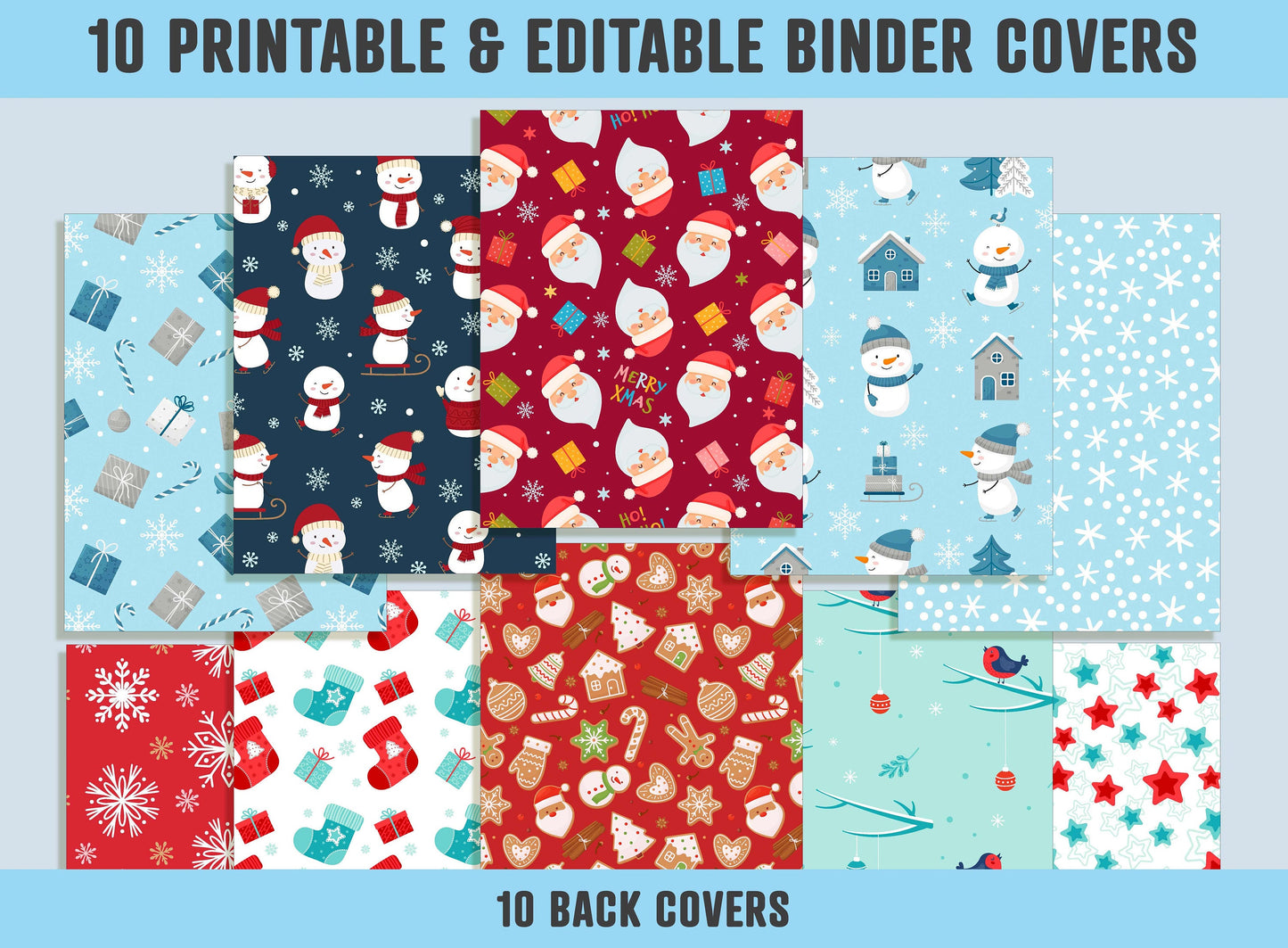 Christmas Gifts Santa Snowmen Candy Binder Cover, 10 Printable/Editable Covers+Spines, Planner Template, Teacher/School Binder Label/Insert